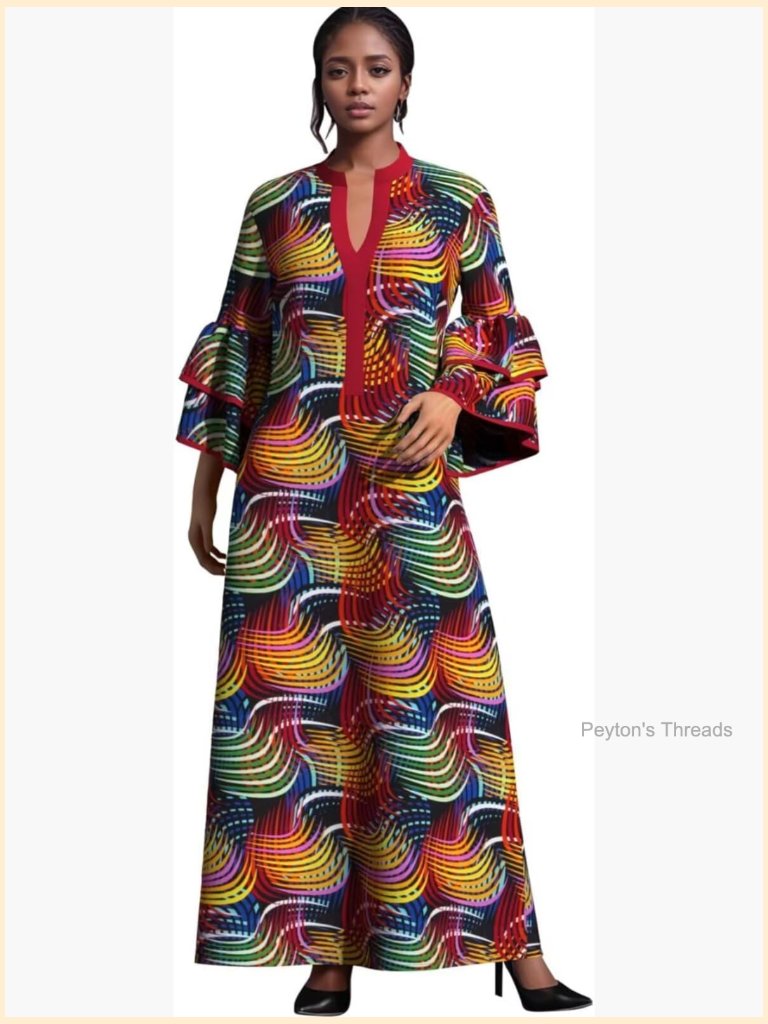 Double Layered Bell Sleeve African Maxi Dress Ankara Wedding Party